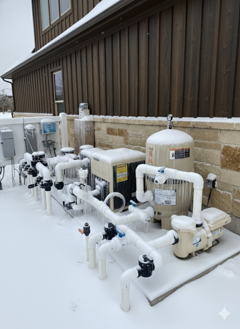 Pool Equipment Frozen - pool closing vs winterizing Texas, winterize pool Texas, do you need to winterize a pool in Texas