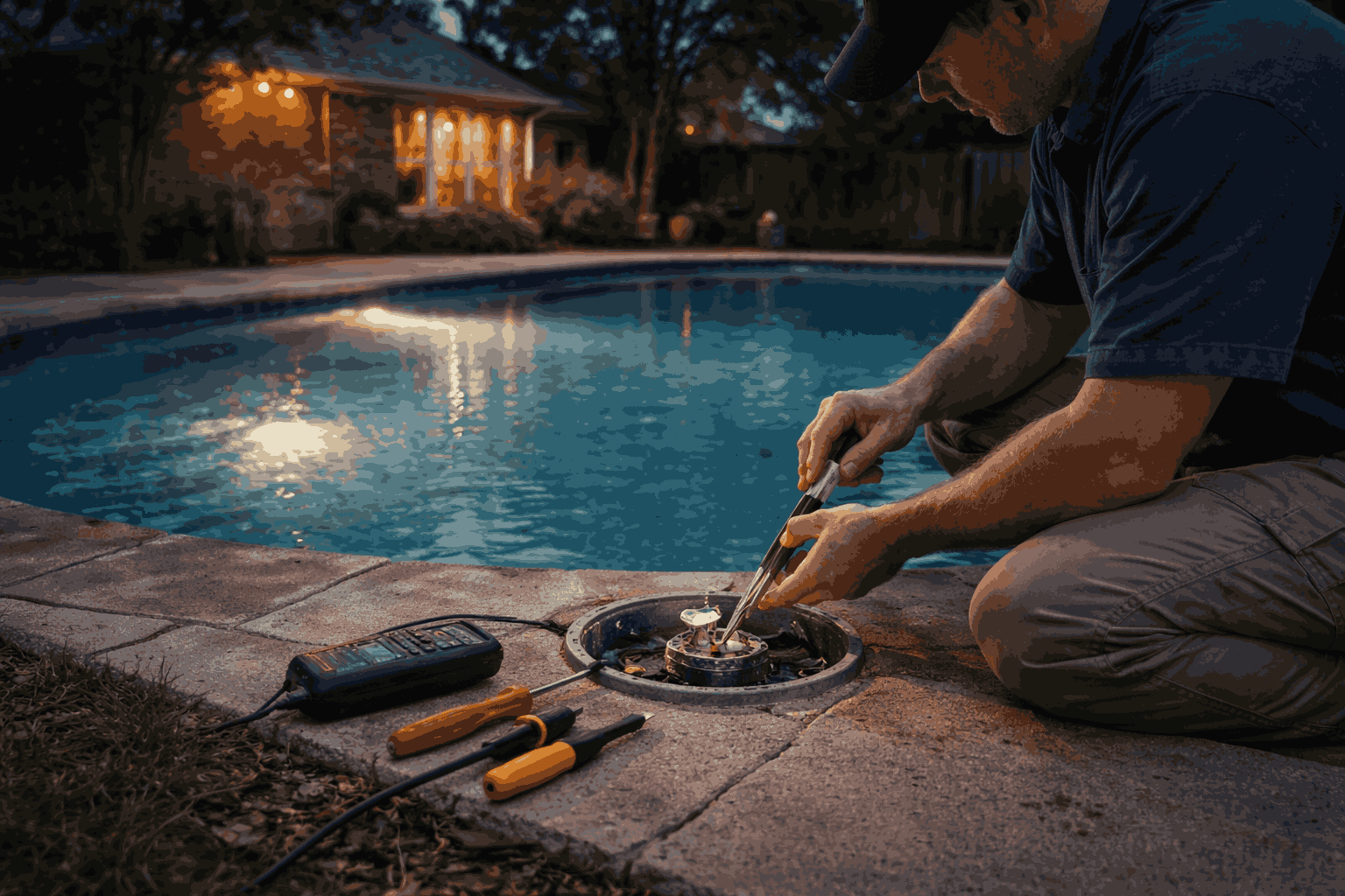 pool light repair, pool light bulb replacement - pool chemical balance, pool chemistry, pool water balance