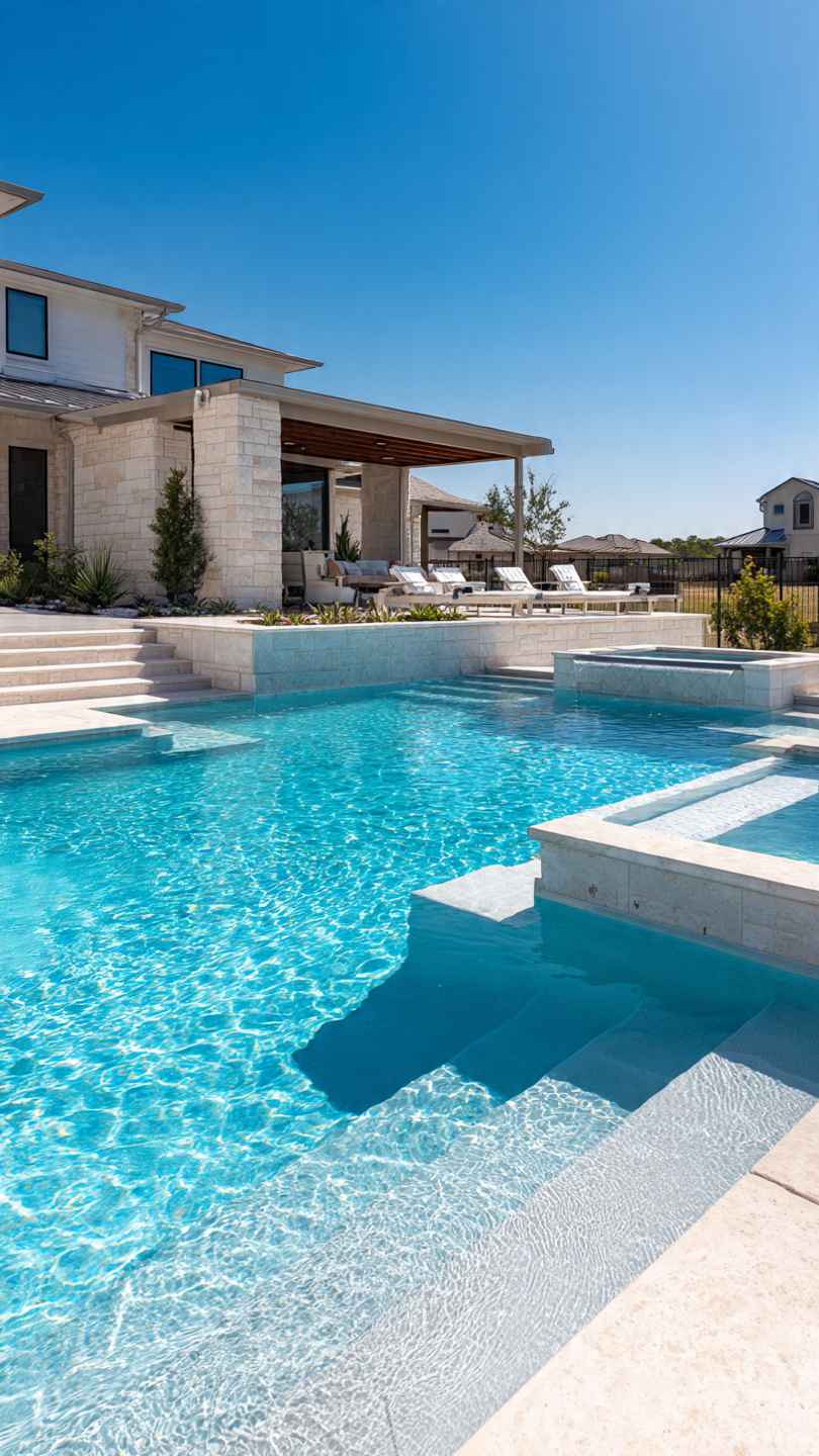 best pool deck material Texas
pool deck options DFW
concrete vs pavers pool deck