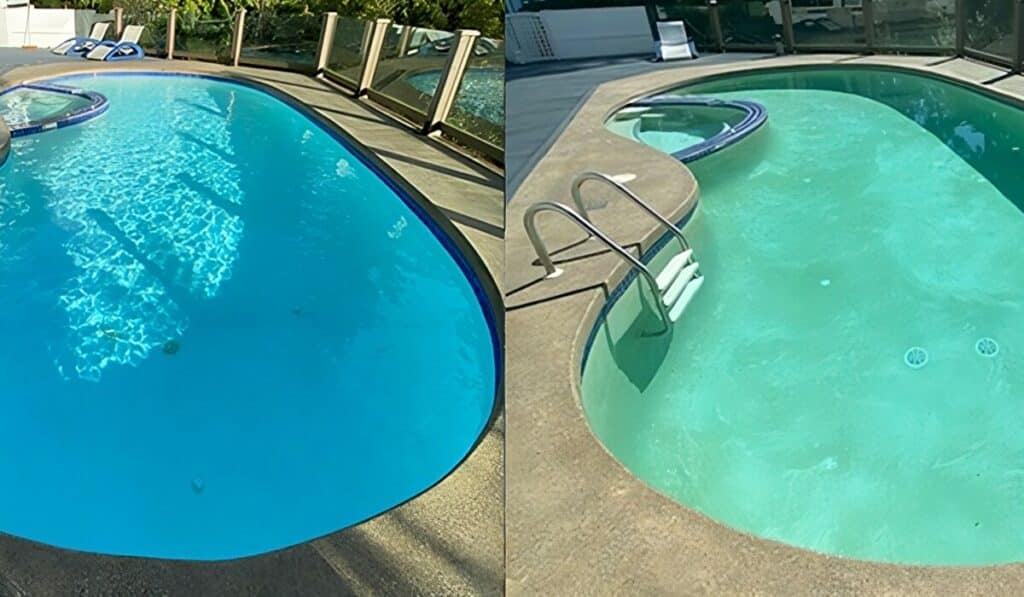 pool tile calcium buildup, calcium buildup on pool tile, pool tile scale, white scale on pool tile, hard water pool stains