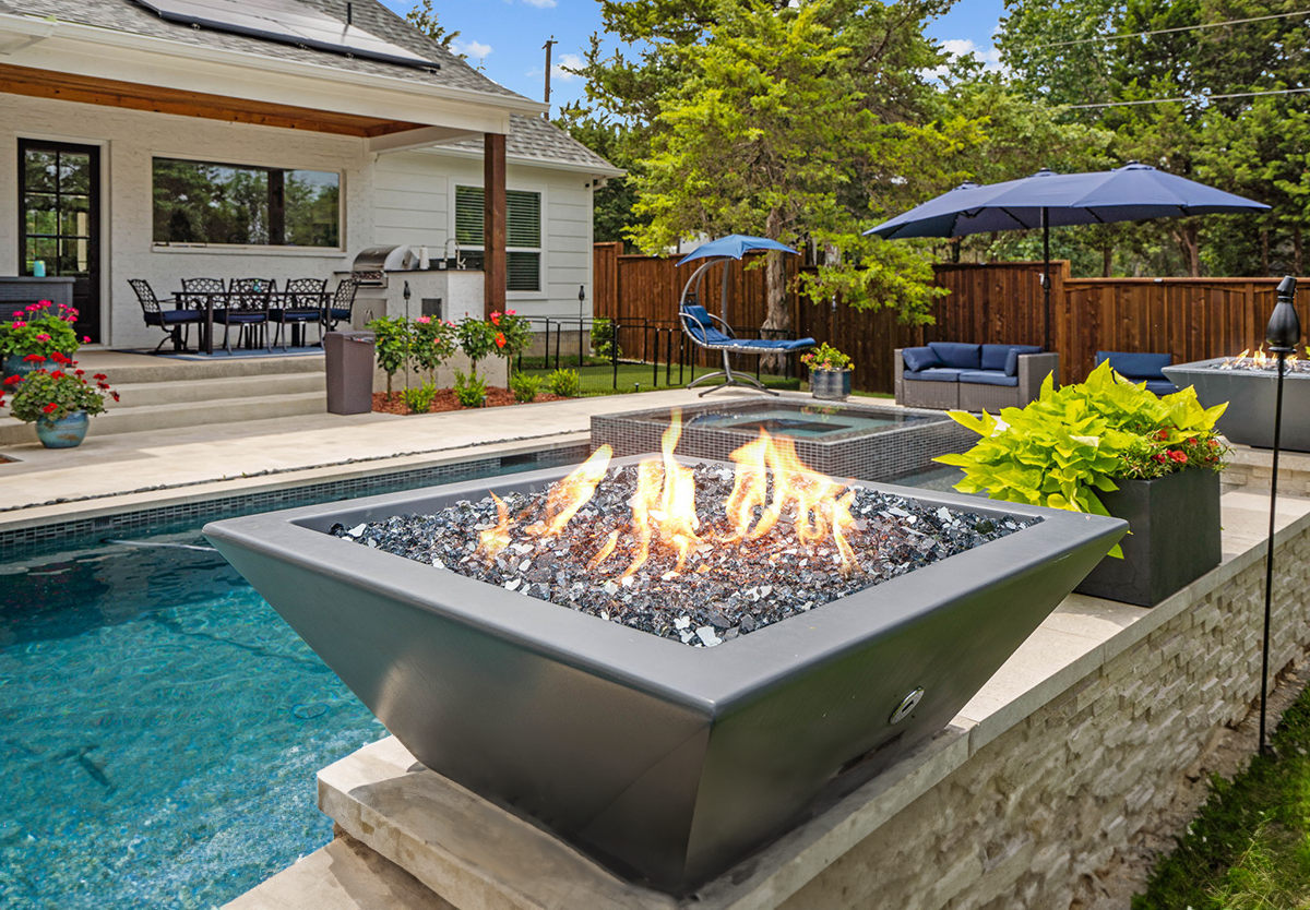 pool and outdoor kitchen outdoor living pool backyard pool design pool entertainment area DFW -
retrofit waterfall pool, add water feature to existing pool, pool upgrade water feature, add bubbler to pool