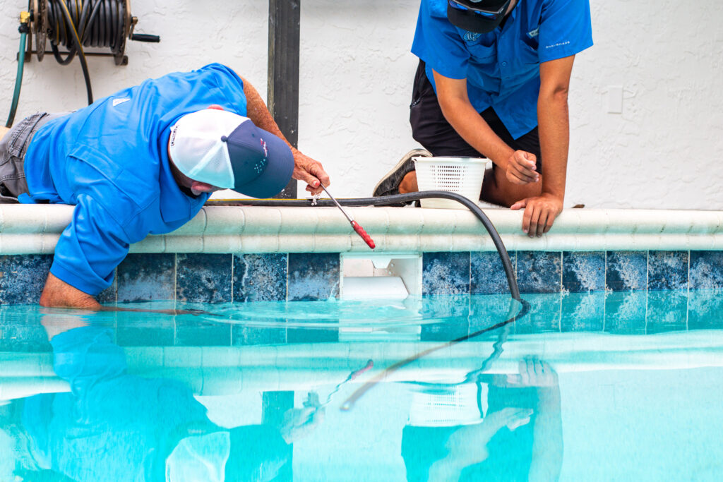 pool leak detection near me, pool leak repair - salt water pool maintenance schedule, salt pool maintenance schedule, weekly salt water pool maintenance - pool return jet direction, where to point pool return jets, pool circulation pattern, weak pool return jets, pool dead spots