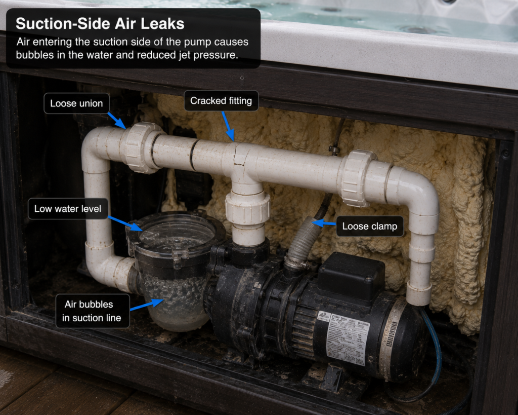 Hot tub suction side air leaks repair in Dallas